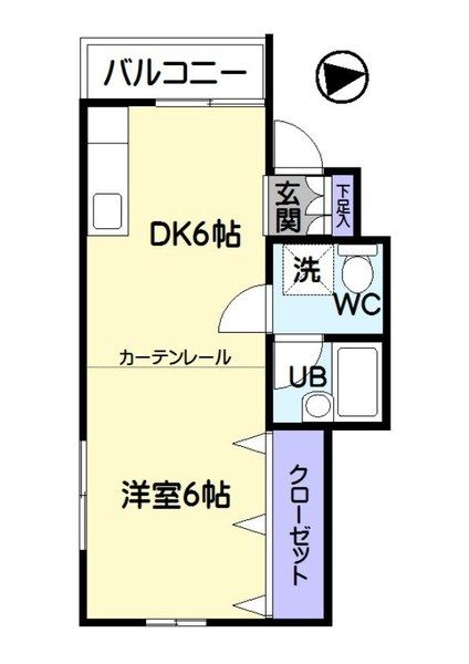 【間取】　家具・家電の配置が自由な12畳の1DK